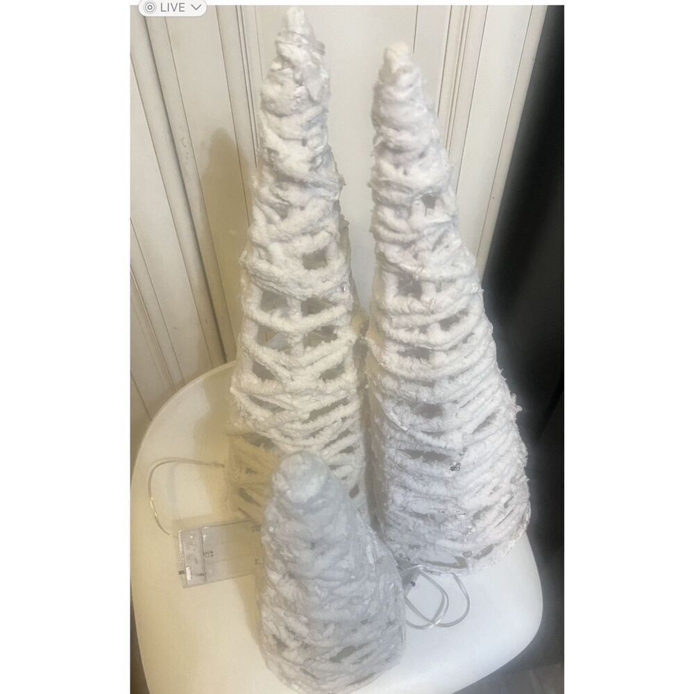 3 Piece Snowy Tabletop Christmas Tree Set with Lights.